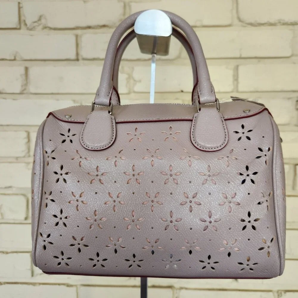 Nwt Coach Beige Shimmer Leather Laser Cut Bennett Shoulder Bag Purse